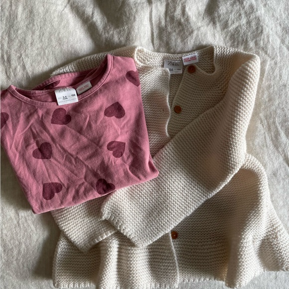Zara Bundle Cream Sweater and Pink Heart Shirt Size 3-4 - Picture 7 of 7